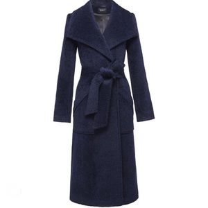 SENTALER Boucle Alpaca Wrap Coat Navy Blue Size XS MSRP $1795